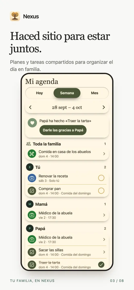 Haced sitio para estar juntos. Planes y tareas compartidos para organizar el día en familia.