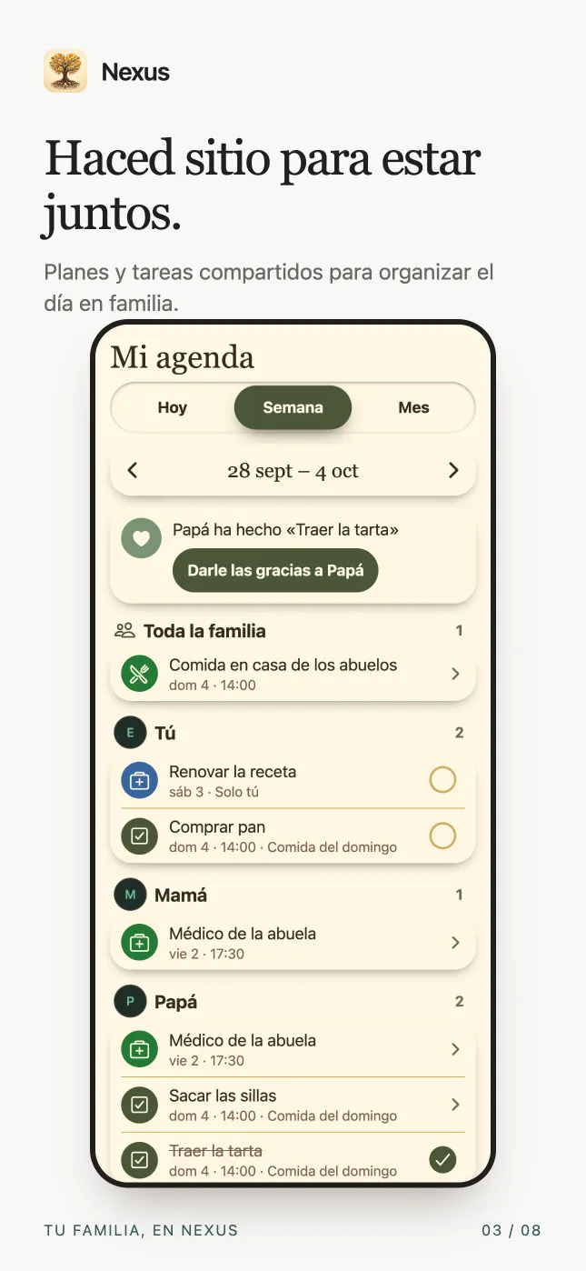 Haced sitio para estar juntos. Planes y tareas compartidos para organizar el día en familia.